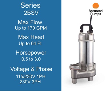 Barmesa 2BVS Series Heavy Duty Residential 0.5 Horsepower Sewage Pump